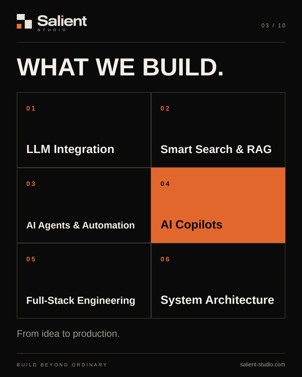 rudraXcode's tweet photo. From idea to production. 🚀

We build intelligent AI solutions, smart search systems, AI agents, and scalable full-stack applications.

At Salient Studio, we turn complex ideas into real-world solutions.

🌐 https://t.co/sKT82hpVLg

#SalientStudio  #FullStackDevelopment https://t.co/PleU13cDeZ