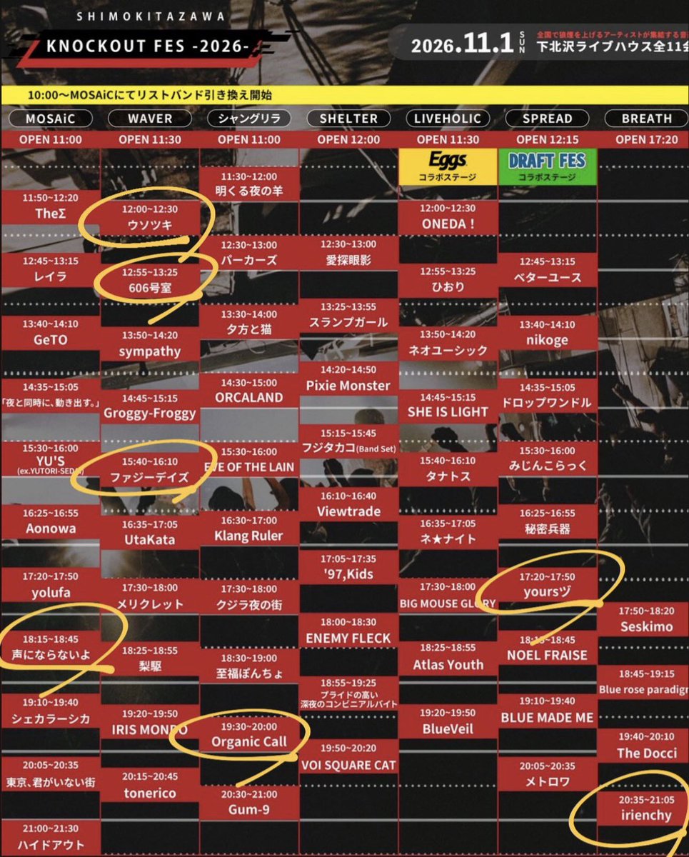 sa____loveby's tweet photo. 12:00-21:00まで見たいバンド続きすぎててノクフェス倒れそう笑笑
yoursヅのあとすぐ声なら移動しなきゃで、物販行けないのが悲しすぎる...2時間ぐらい物販やっててほしい😭笑
#knockoutfes https://t.co/SEFuz1c5Or