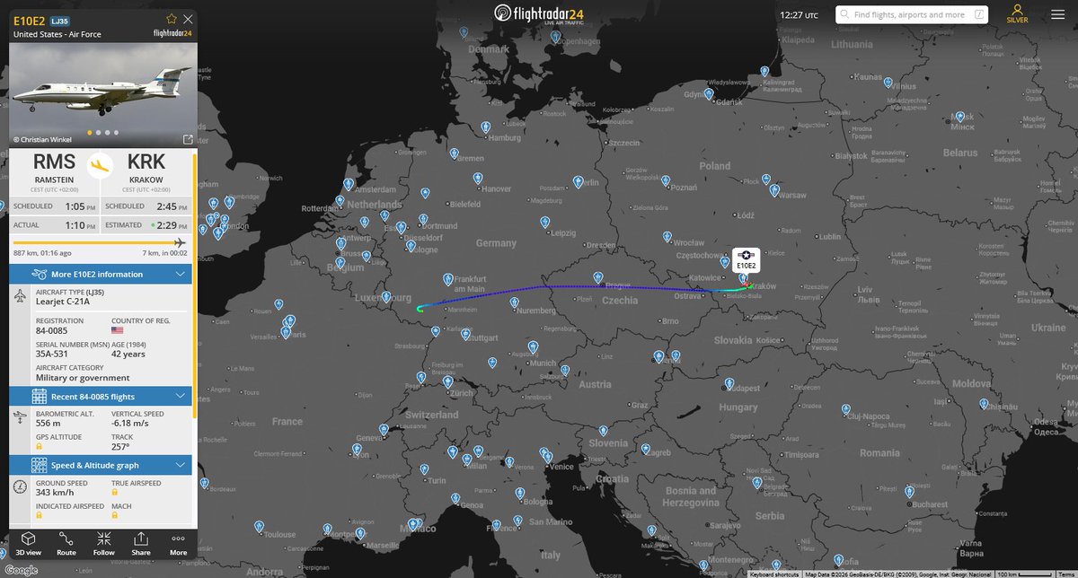 koola_PL's tweet photo. 🇺🇸✈️ Learjet C-21A #E10E2 #84-0085 🇩🇪Ramstein AB ➡️🇵🇱Kraków

#NATO #WeAreNATO #StrongerTogether #USAirForce https://t.co/rWN8tYMYt9