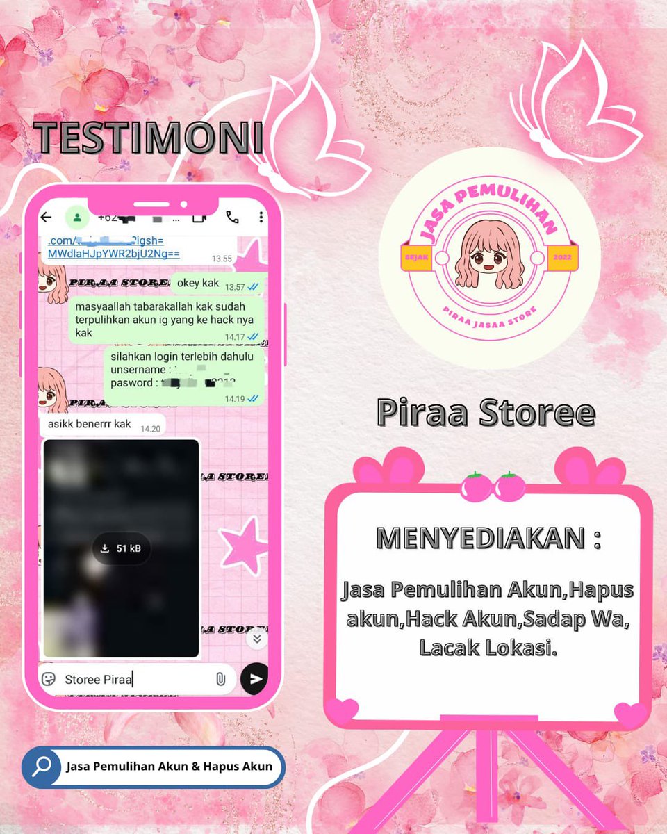 skyzusi's tweet photo. JASA PEMULIHAN AKUN / HAPUS AKUN SOSMED RESMI

💗 JASA LACAK LOKASI
💗 PULIHKAN CHAT WA LAMA
💗 SADAP WA/IG
💗 LACAK HP HILANG BY NO HP / IMEI
💗 JASA UNSUS AKUN/UNSUSPEND
💗JASA HACK/BALIKIN AKUN EMAIL,IG,WA,TWITER/X, FB,TIKTOK,LINE

FAST ORDER KE WAWA DIBIO YA..❗️❗️ https://t.co/5PIjrP8Dmw