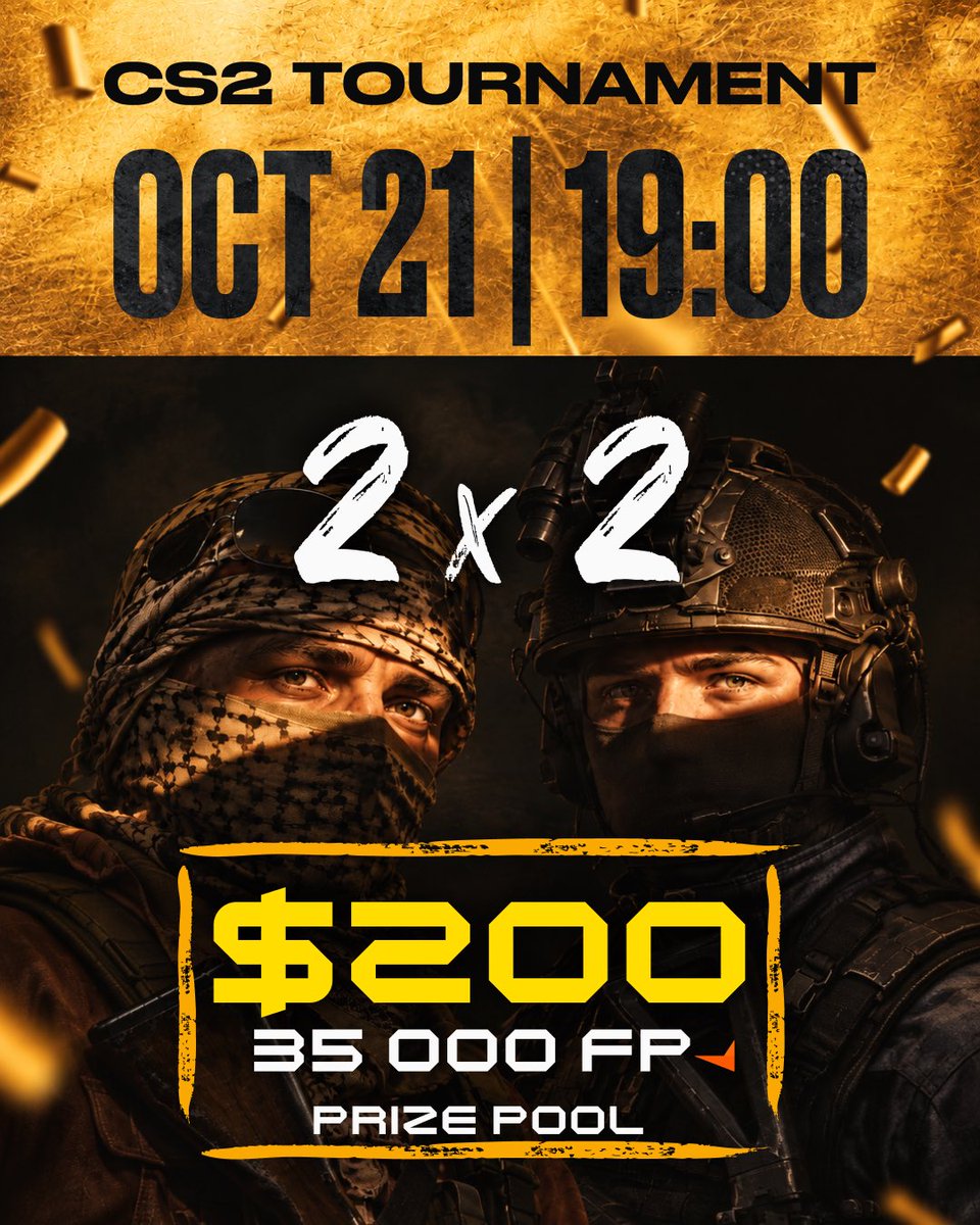 XPrime_gg's tweet photo. 📢 GET READY FOR NEW CS2 BATTLES! 🎮🔥

The action continues this week! A series of intense Counter-Strike 2 tournaments is waiting for you — from precise 1v1 duels to dynamic 2v2 team battles.  

🗓️ OCTOBER 19–25

Wednesday, October 21:
• 1v1 — 18:00 (Prize Pool: $100 + 20,000 FP)
• 2v2 — 19:00 (Prize Pool: $200 + 35,000 FP)  

Thursday, October 22:
• 1v1 — 18:00 (Prize Pool: $100 + 20,000 FP)
• 2v2 Wingman — 19:00 (Prize Pool: $200 + 35,000 FP)  

🔥 Choose your format, show your skills and fight for the win!

Ready to make your mark in XPrime history?🏆

Register now — link👉🏻 https://t.co/5CpxJSd1VF