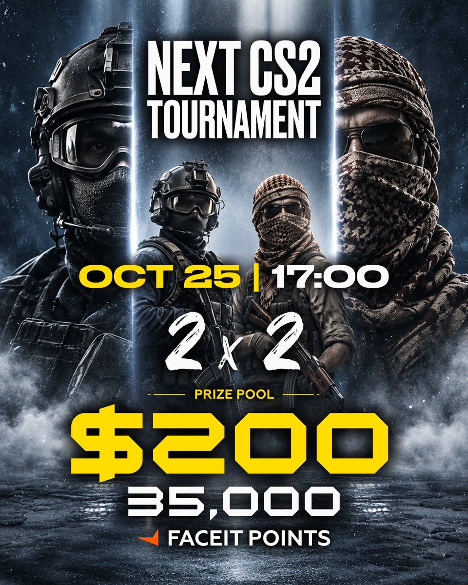 XPrime_gg's tweet photo. 📢 GET READY FOR NEW CS2 BATTLES! 🎮🔥

The action continues this week! A series of intense Counter-Strike 2 tournaments is waiting for you — from precise 1v1 duels to dynamic 2v2 team battles.  

🗓️ OCTOBER 19–25

Friday, October 23:
• 1v1 — 18:00 (Prize Pool: $100 + 20,000 FP)
• 2v2 — 19:00 (Prize Pool: $200 + 35,000 FP)  

Saturday, October 24:
• 2v2 Wingman — 17:00 (Prize Pool: $200 + 35,000 FP)  

Sunday, October 25:
• 2v2 — 17:00 (Prize Pool: $200 + 35,000 FP)  

🔥 Choose your format, show your skills and fight for the win!

Ready to make your mark in XPrime history?🏆

Register now — link 👉🏻 https://t.co/5CpxJSd1VF