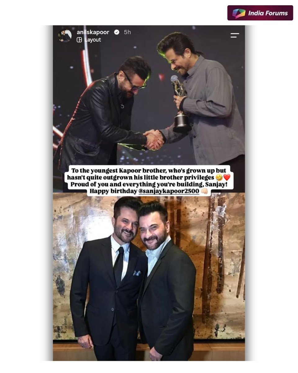 indiaforums's tweet photo. Anil Kapoor shares a sweet birthday wish for brother Sanjay Kapoor, celebrating their bond with love and humour. ❤️😂
📸 @anilskapoor
.
.
.
#AnilKapoor #SanjayKapoor #BirthdayWishes #Bollywood #IndiaForums https://t.co/zYbr7C6tuP