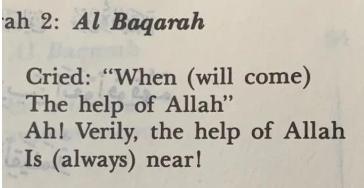 Rohi_Alii's tweet photo. POV: Wondering when ALLAH’s help will come, and then this āyah appears: https://t.co/VC6QRR6bSq