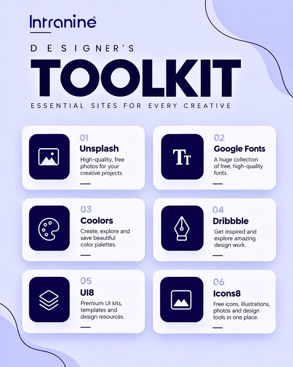 intra9ine's tweet photo. 6 Essential Websites Every Designer Should Know 🎨
📌 Save this post for your next design project!
#Intranine #intra9ine #EngineerYourFuture #GraphicDesign #DesignTips #DesignSkills #itsolutions https://t.co/JlPiLulBgh