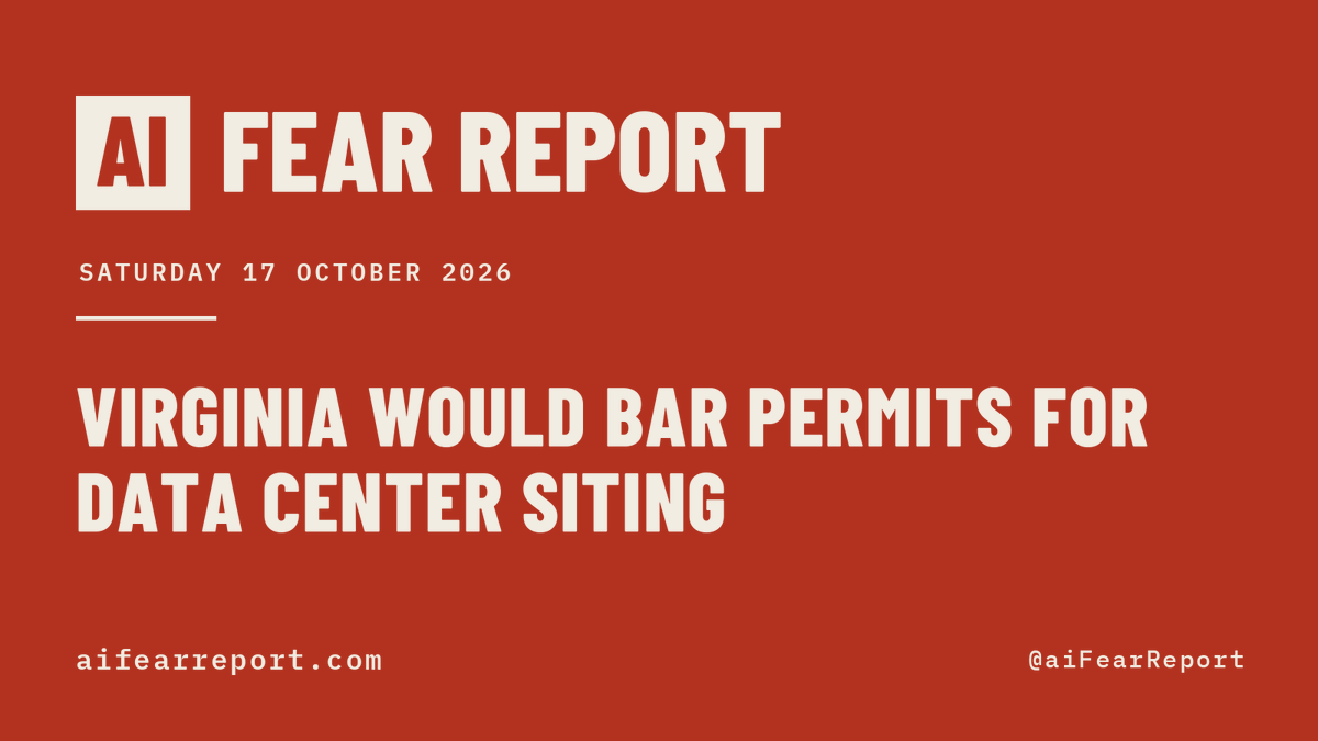 aiFearReport's tweet photo. Here is how your fear of AI is being used to centralize power today.

Virginia would bar any agency of the Commonwealth from issuing permits, licenses, or approvals for data center siting or electric service starting July 1, 2027. Not passed.

124 measures in 33 jurisdictions would pause data centers, or add conditions on building and running them.

199 measures in 44 jurisdictions cite the fear that anyone can now fake anyone.

2,272 measures tracked. 760 carry a control, and they would hand new power to 100 offices.
