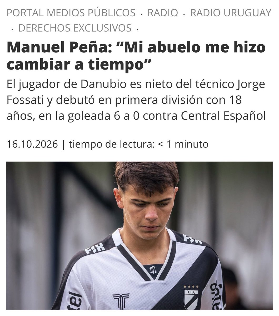 derechos1050's tweet photo. Nota con el juvenil Manuel Peña de @DanubioFC

Escuchala acá 👉🏼 https://t.co/2bnp6HZRua

•Debut con 18 años
•Los consejos y la charla con su abuelo Jorge Fossati
•“Papelito, Sosa y el Indio me aconsejaron”
•“Es un orgullo debutar después de tanto sacrificio” https://t.co/2OqpATbGIo