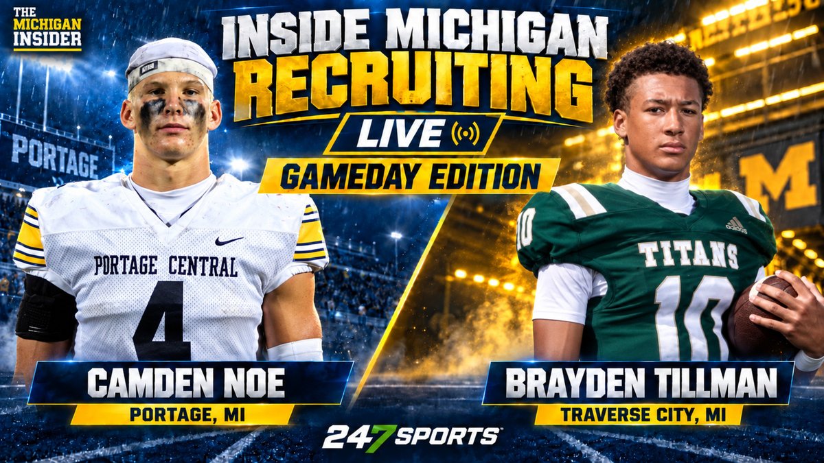 SamWebb77's tweet photo. 🚨 LIVE AT 1 PM! 🚨

Two of Michigan's top 2028 in-state targets join me for Inside Michigan Recruiting – Gameday Edition! 〽️

⭐ 4-star LB @camdenjnoe 
🏈 QB @BrayTillman10 
Where do the Wolverines stand? What could seal the deal?

🎥 LIVE on YouTube, Facebook & X...

🔥 Exclusive VIP intel to follow on @247Wolverine 

https://t.co/JigrR70cdI