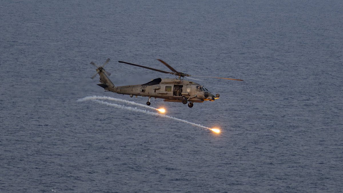 OSPSF's tweet photo. U.S. Navy Sikorsky MH-60R Seahawk (S-70B), registration number 168103 (Serial #700, Military Code: NH-700) with callsign LW703 has been flying off the coast of Karachi, Pakistan since the last four hours, at distance of approximately 30 nautical miles from the Pakistani coast.

Aircraft is likely flying from deck of U.S. Navy destroyer/cruiser in the Arabian Sea.