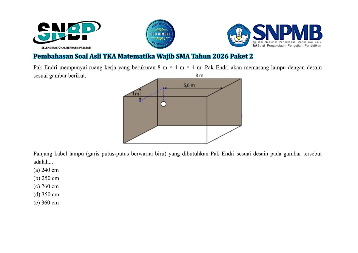 BimbelIcsiak's tweet photo. Soal 15 TKA Matematika Wajib SMA 2025 (Dimensi Tiga) 

https://t.co/MenfcD2feh

#tka #matematika #sma #tka_2025 #matematika_wajib #umum #tka2026 #soal_asli https://t.co/E6tSSSM0cy