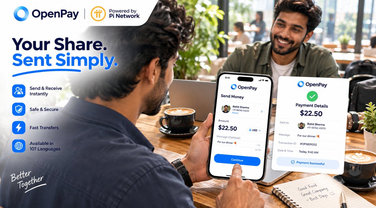 OpenPayTeam's tweet photo. Your Share. Sent Simply.

Send money with ease and stay connected with OpenPay. Enjoy simple, convenient transfers wherever life takes you.

OpenPay — Powered by Pi Network.

Explore OpenPay:
https://t.co/FwEaFeWZZN

#OpenPay #PiNetwork #Pi #OUSD #OpenUSD https://t.co/rEmzwkHuLF