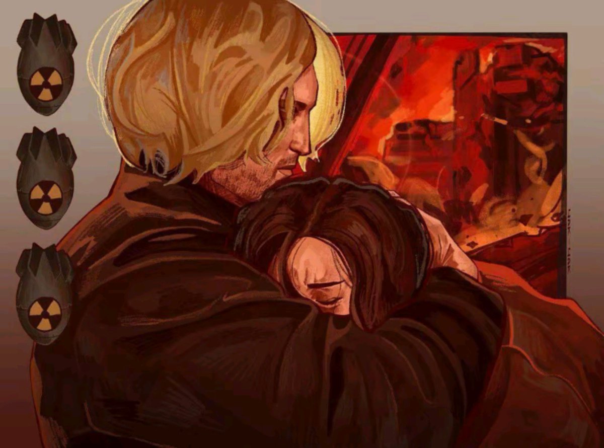 luneartt's tweet photo. "several sets of arms would embrace me. but in the end, the only person i truly want to comfort me is haymitch, because he loves peeta, too. i reach out for him and say something like his name and he’s there, holding me and patting my back."

🎨 iosartt https://t.co/5GlFL4HqJb