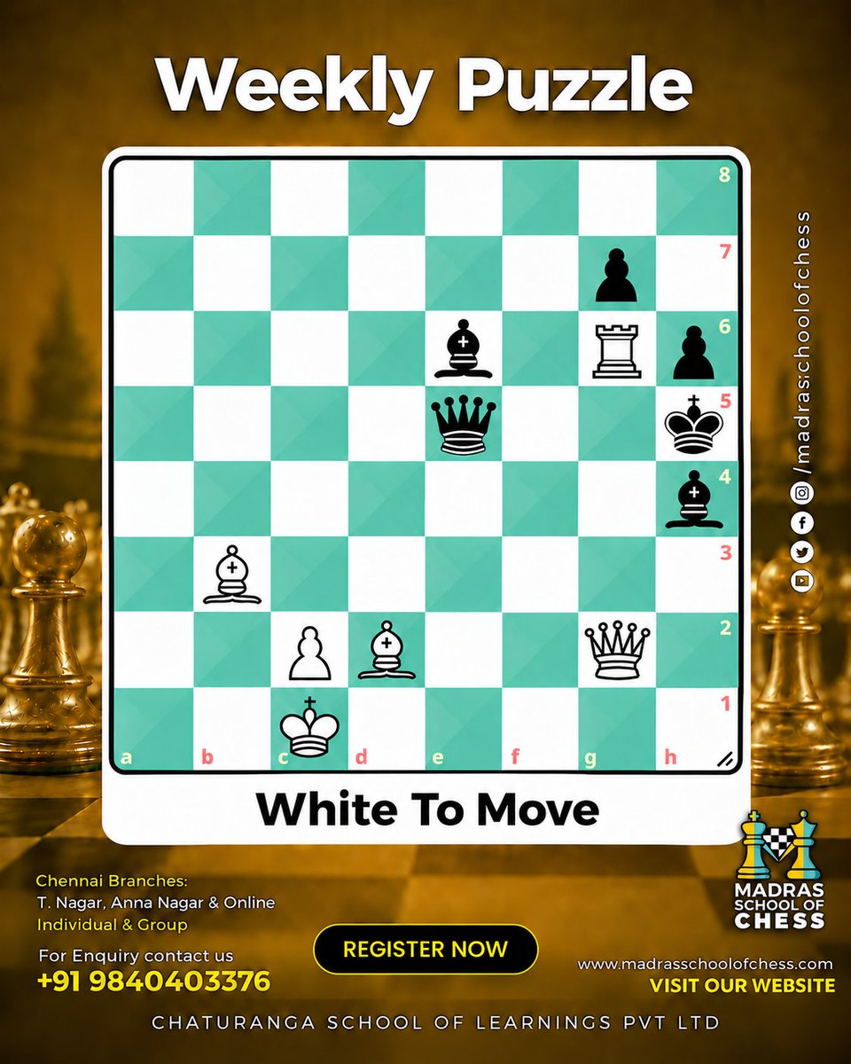 madraschess's tweet photo. Challenge yourself with this week’s chess puzzle from Madras School of Chess, one of the best chess academies in Chennai.  

Try to find the right move and test your chess skills!

#Madrasschoolofchess #chessacademychennai    #chesspuzzle #guessyourmove #chessgame https://t.co/Sjze5afSlN