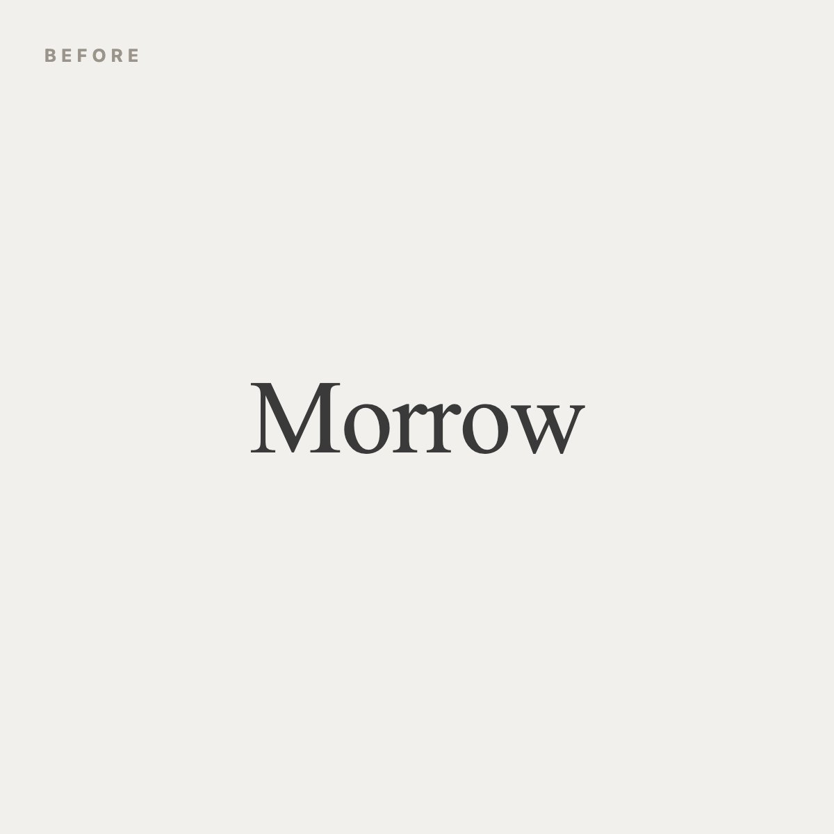 AlexCommitter's tweet photo. Morrow in a default serif, gray on off-white, depends on the page behind it. Put it on a photo or a colored banner and the letters start fighting the background.

I composed the second one in LogoRay: a white arch inside a green rounded square, a clean sans for the name, and the same square in the site header and on the app icon.

A mark that sits inside its own shape brings its background with it. It looks the same on white, on black and on a busy photo, because the edge of the container does the separating for you.

Repost if the after earned it.