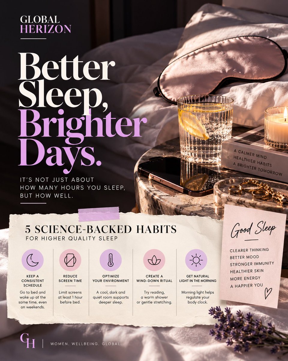 GlobalHerizon's tweet photo. Better nights create brighter days. 🌙✨

Your glow starts with rest, not just skincare. Small bedtime habits can transform your energy, mood, and mindset. 💜

Which sleep habit will you try tonight?

#GlobalHerizon #BetterSleep #WellnessForWomen #SelfCare #GlowFromWithin https://t.co/LDJFvVBtv2