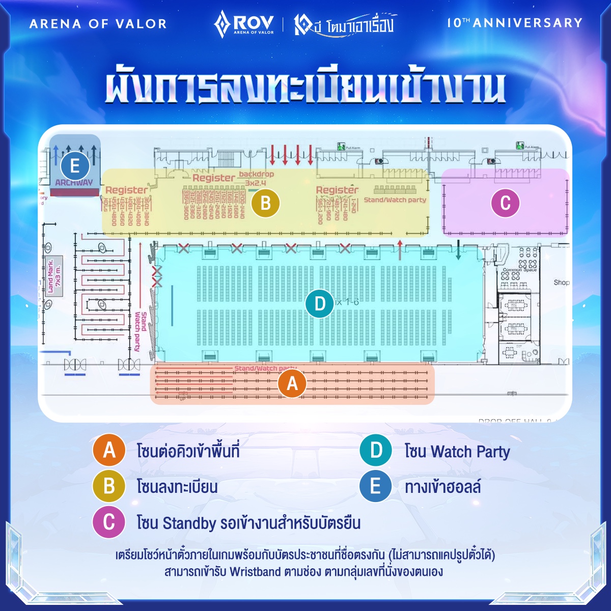 GarenaRoVTH's tweet photo. ขั้นตอนการเข้าร่วมงาน RoV T-POP Tournament 🎫
✦ สำหรับผู้ชนะกิจกรรมชิงบัตรเข้างาน Track A, Track B, Special Track (บัตรยืนและ Watch Party)
✦ 23 ต.ค. 2569 ณ IMPACT Exhibition Hall 11-12

📍ทุกคนต้องมาลงทะเบียนที่หน้างาน ก่อนเวลา 10:00 น. เท่านั้น
📍หากเกินกว่าเวลาดังกล่าวจะถือว่าสละสิทธิ์ทุกกรณี และผู้ที่ได้รับบัตรยืนและ Watch Party จะได้รับบัตรเป็นลำดับถัดไป
🎟ลำดับที่ 1 - 4,800 : บัตรนั่ง (Track A, Track B)
🎟ลำดับที่ 4,801 - 5,300 บัตรยืน (Special Track)
🎟ลำดับที่ 5,301 - 6,300 (Watch Party)
📍สำหรับผู้ที่ได้สิทธิ์ Watch Party จะมีโซนห้องแยกสำหรับรับชมการแข่งขัน โดยจะไม่ได้เข้ามาภายในฮอลล์ แต่จะมีโอกาสได้รับบัตรยืน หากผู้ถือบัตรยืนไม่มาหรือสละสิทธิ์
📍ผู้ที่ไม่ได้ร่วมกิจกรรมชิงบัตร หรือไม่ติดอันดับผู้ชนะ ไม่สามารถเข้าฮอลล์ในช่วง RoV T-POP Tournament ทุกกรณี
📍โซนห้อง Watch Party จะเปิดให้ผู้เล่นทั่วไป สามารถเข้ามา Walk-in รับชมได้หากมีพื้นที่เพียงพอ
ทั้งนี้ เฉพาะผู้เข้าชม Watch Party ที่มีบัตร Special Track เท่านั้น ที่จะมีสิทธิ์ได้รับการเลื่อนเข้าฮอลล์ในกรณีที่มีที่นั่งว่างจากผู้สละสิทธิ์, ผู้เล่นทั่วไปที่ Walk-in ไม่สามารถเข้าภายในฮอลล์ได้ทุกกรณี
📍การตัดสินของทีมงานถือเป็นที่สิ้นสุด

#RoVTPOPTournament #RoV10ปี
#RoV10ปีโตมาเอาเรื่อง #RoV