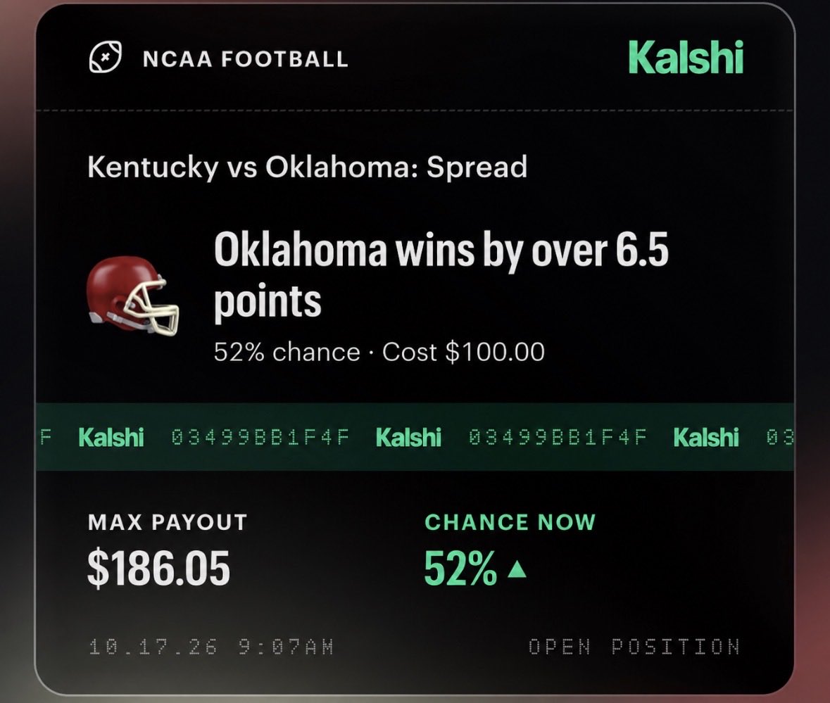 GWanalytic's tweet photo. CFB Best Bet 🚨

Oklahoma Sooners -6.5 🔒

Kentucky is ranked 15
Kentucky is 5-1
Oklahoma is 3-2
Oklahoma offense has struggled 

On paper, betting Kentucky looks free. So why is Oklahoma a touchdown favorite?

Something’s off 👀
Give me OU 💯
#Gambling𝕏 https://t.co/4tIyH3zoye