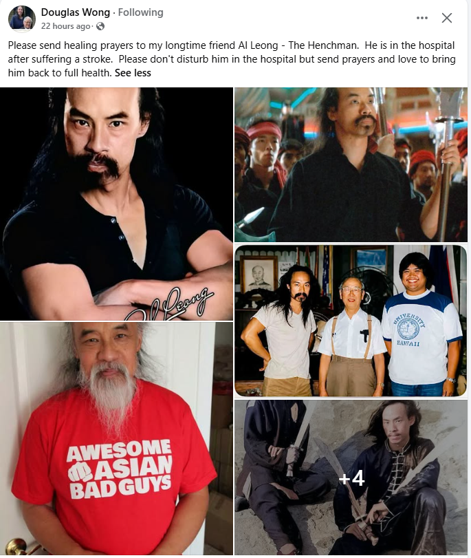 CopaExMachina's tweet photo. Send some prayers to one of the greatest henchmen to ever hench, Al Leong, who's in the hospital after suffering from a stroke. https://t.co/RZGDL96kq1