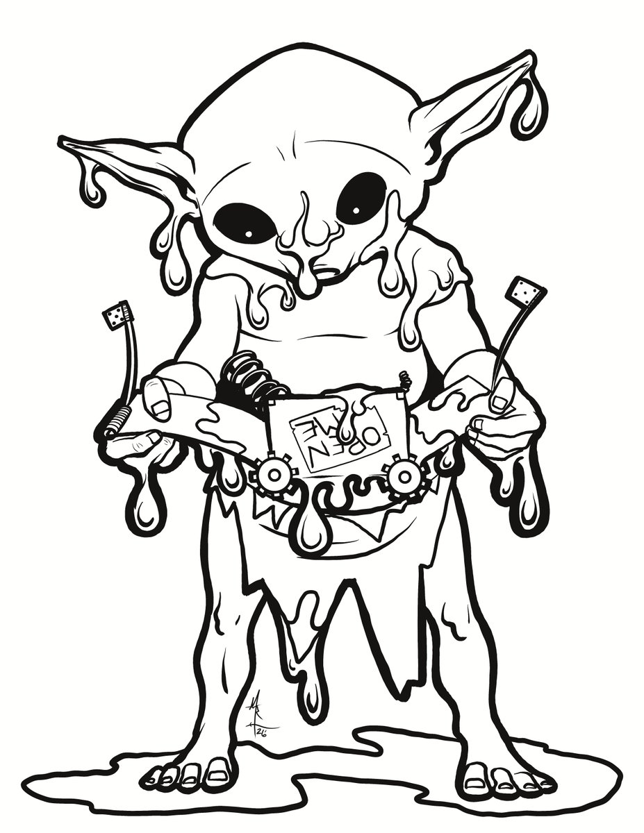 mrlich's tweet photo. The prompts fo #Day17 are #Slime and #Contraption for #Gobtober and #Inktober, respectively.

Looks like maybe that prankster goblin has been making the rounds again... https://t.co/4pktiLBQgy