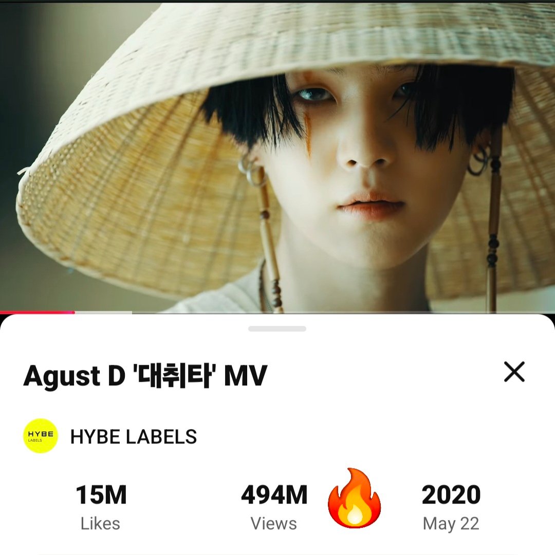 DataAgustD's tweet photo. "Daechwita" MV has surpassed 494 Million views on YouTube and needs only 6M more to reach 500M. 🔥

Keep streaming Daechwita on YT!

#DaechwitaTo500M https://t.co/RtRy4Fn0eW