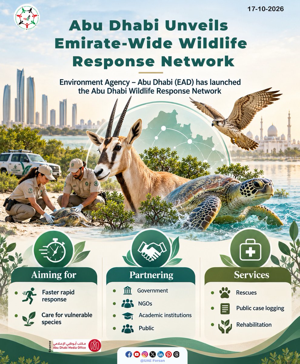UAE_Forsan's tweet photo. Abu Dhabi Unveils Emirate-Wide Wildlife Response Network
#UAE #AbuDhabi #EnvironmentAbuDhabi
@EADTweets 
@ADMediaOffice https://t.co/RlB2s8rinT