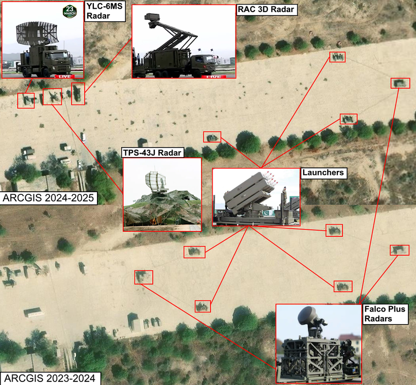 anshu217's tweet photo. A nice article giving the Breakdown and Analysis of Karachi's Air Defense Network
by Priyan - Well done, young lad. 
His key points
1. Karachi holds 6 of Sindh’s 8 cantonments
2. Weapons and Ammunition Group of the PN Logistics Command operates a depot for naval munitions and missiles
3. Central Ordnance Depot Malir Cantt 
4. Karachi handles 76% of Pakistan’s exports (Port Qasim at 40.4% and Karachi Port at 34.3%), and the city generates an estimated 20-25% of national GDP
5. SATCOM station in Malir Cantt
6. 4th Air Defense Division of the Pakistan Army is headquartered in Malir, with assets dispersed across the cantonment providing short-range and long-range air coverage of the Karachi area (image 1)
7. 4 HIMAD Regiment of the Pakistan Army (PA), officially commissioned with the HQ-9P in October 2021 (image 2)
8. unidentified Pakistan Air Force (PAF) surface-to-air missile squadron operating a SPADA 2000-Plus battery was spotted within the PAF Base Masroor complex, deployed as a final-tier of AD for point-defense (image 3)
9. An additional SPADA unit was also spotted inside PAF Base Malir (image 4)
9. Within the north-west region of Masroor Air Base sits a radome housing a long-range radar system of the No.906 Radar Squadron PAF
10. Another long-range radar set is located within the Korangi Creek Cantonment area, allegedly operating a TPS-77 surveillance radar of the No.4096 Squadron PAF
Complete article at https://t.co/Ckr2JBl5Ya