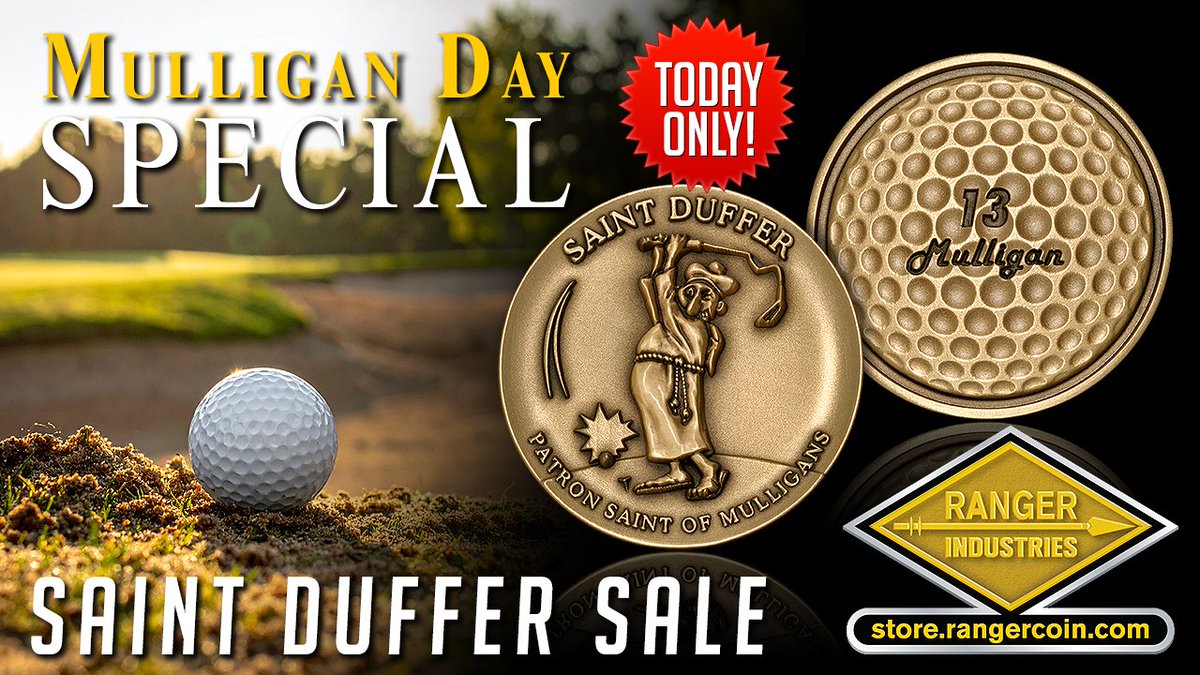 RangerCoin's tweet photo. It's #MulliganDay โณ When it's time for a do-over on the golf course, present your friends with our exclusive Saint Duffer ball marker coin to draw upon the forgiveness of the Patron Saint of Mulligans ๐๏ธ ON SALE TODAY ONLY โถ๏ธ https://t.co/6Cfegiebli https://t.co/PSdoUsk44G