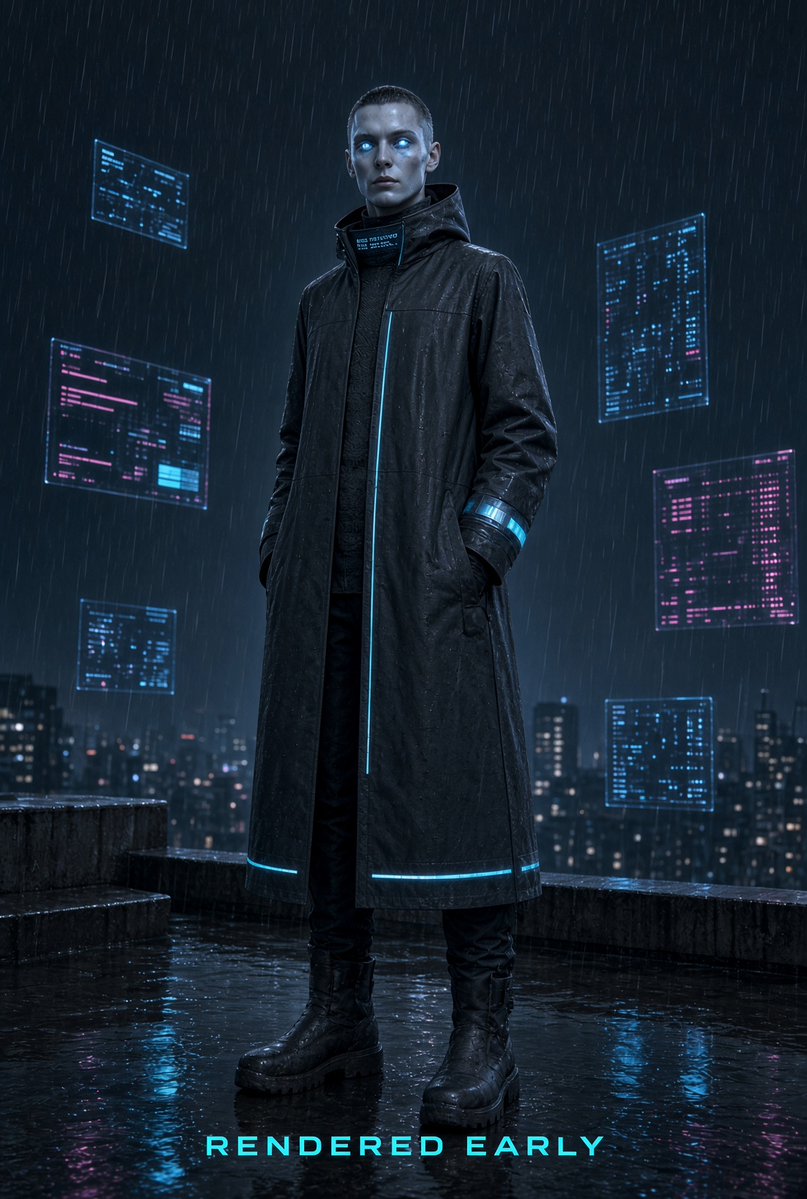 MichalSCoding's tweet photo. I've build an app in @build
One promt
It generates prompts for $SLOPCORE 
Different variants
Different styles

Here's example prompt 
imagine skill $SLOPCORE VIDEO SEQUENCE PROMPT
LOOK 40 / SIGNAL SHELL · RAIN-READY SIGNAL
BY] HVU> · FACE 0.98 · ELEVATED SI · RENDERED EARLY
Duration 10s · Rain: steady · Grade: cool night, cyan/magenta signal, clinical key, no warm practicals, no film grain.

SUBJECT LOCK
BY] HVU>, a FACE-scored $SLOPCORE variant. Lock this identity across the series and do not drift. Face: long oval, high planar cheeks, narrow nose, wide-set almond eyes. Skin: cool lunar porcelain, unmistakable AI sheen, high subsurface scattering, clinical even light, perfect circular catchlights. Hair locked: undefined. Body locked: tall, narrow shoulders, long limbs, anatomy 98% correct with elevated SI polish. Distinctive mark locked: undefined. Expression: neutral, unsmiling, zero-permission. FACE 0.98. Not MODEL 01, and not any real person.

LOOK
LOOK 40 / SIGNAL SHELL · RAIN-READY SIGNAL. Rain-ready SIGNAL SHELL. Matte charcoal technical outerwear, knee-length, sealed seams, articulated elbows. Reflective cyan panels on the forearms, a hem band, and a vertical strip along the spine. HUD collar standing, one-line micro-LED readout. Lunar-tone fine knit at the throat. Empty utility loops at the hip, no branded hardware. Matte technical boots, wet-concrete soles. Abandoned-origin silhouette, slightly longer in the back.

PLACE
Night city rooftop. Low parapet, wet membrane, floating rectangular screens at irregular heights. The city beyond is only cyan and magenta points — no readable skyline brands. Volumetric rain. Dark sky as clean negative space above the screens.

SHOT LIST
00:00–00:02  LOCKED WIDE
Night roof. steady volumetric rain, readable streaks, surfaces wet. BY] HVU> is small in frame, already wearing LOOK 40 / SIGNAL SHELL · RAIN-READY SIGNAL. Tripod lock. No handheld, no drone rise. Screens or practicals flicker once.

00:02–00:05  SLOW DOLLY IN
Three-quarter on BY] HVU>. Collar and reflective panels read clearly. Rain intensity stays constant. Background signal text is legible but not a logo.

00:05–00:08  LATERAL TRACK
Camera walks with the figure at hip pace. Full silhouette holds. Wet ground mirrors cyan. No whip, no speed ramp.

00:08–00:10  PULL TO FULL
Return to a lookbook full-body and hold. BY] HVU> does not exit. The last frame is a still you could print. Grade unchanged. No dawn, no warmth, no cut to a logo.

OVERLAYS
00:00  “NIGHT SIGNAL”  mono, tracked-out, cyan or magenta, lower third or screen-in-scene. No other words.
00:02  “RENDERED EARLY”  mono, tracked-out, cyan or magenta, lower third or screen-in-scene. No other words.
00:05  “MODEL 01 ONLINE”  mono, tracked-out, cyan or magenta, lower third or screen-in-scene. No other words.

CAMERA & ATMOSPHERE
steady volumetric rain, readable streaks, surfaces wet. Moves stay slow: lock, dolly, lateral track, hold. No crash zoom, no orbit glamour, no music-video strobe. Screen flickers are short and practical. Identity, hair, mark, and garment do not change between shots.

NEGATIVE
Negative: celebrity likeness, real fashion-house marks, logos, warm tungsten or golden-hour grade, heavy film grain, anamorphic flare, sexualization, grotesque anatomy, extra limbs, melted face, watermark, impact-meme fonts.