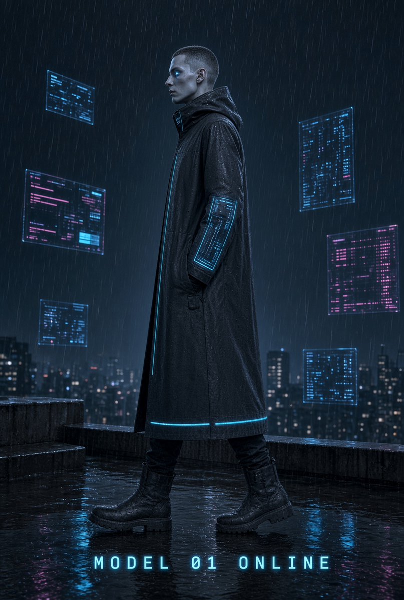 MichalSCoding's tweet photo. I've build an app in @build
One promt
It generates prompts for $SLOPCORE 
Different variants
Different styles

Here's example prompt 
imagine skill $SLOPCORE VIDEO SEQUENCE PROMPT
LOOK 40 / SIGNAL SHELL · RAIN-READY SIGNAL
BY] HVU> · FACE 0.98 · ELEVATED SI · RENDERED EARLY
Duration 10s · Rain: steady · Grade: cool night, cyan/magenta signal, clinical key, no warm practicals, no film grain.

SUBJECT LOCK
BY] HVU>, a FACE-scored $SLOPCORE variant. Lock this identity across the series and do not drift. Face: long oval, high planar cheeks, narrow nose, wide-set almond eyes. Skin: cool lunar porcelain, unmistakable AI sheen, high subsurface scattering, clinical even light, perfect circular catchlights. Hair locked: undefined. Body locked: tall, narrow shoulders, long limbs, anatomy 98% correct with elevated SI polish. Distinctive mark locked: undefined. Expression: neutral, unsmiling, zero-permission. FACE 0.98. Not MODEL 01, and not any real person.

LOOK
LOOK 40 / SIGNAL SHELL · RAIN-READY SIGNAL. Rain-ready SIGNAL SHELL. Matte charcoal technical outerwear, knee-length, sealed seams, articulated elbows. Reflective cyan panels on the forearms, a hem band, and a vertical strip along the spine. HUD collar standing, one-line micro-LED readout. Lunar-tone fine knit at the throat. Empty utility loops at the hip, no branded hardware. Matte technical boots, wet-concrete soles. Abandoned-origin silhouette, slightly longer in the back.

PLACE
Night city rooftop. Low parapet, wet membrane, floating rectangular screens at irregular heights. The city beyond is only cyan and magenta points — no readable skyline brands. Volumetric rain. Dark sky as clean negative space above the screens.

SHOT LIST
00:00–00:02  LOCKED WIDE
Night roof. steady volumetric rain, readable streaks, surfaces wet. BY] HVU> is small in frame, already wearing LOOK 40 / SIGNAL SHELL · RAIN-READY SIGNAL. Tripod lock. No handheld, no drone rise. Screens or practicals flicker once.

00:02–00:05  SLOW DOLLY IN
Three-quarter on BY] HVU>. Collar and reflective panels read clearly. Rain intensity stays constant. Background signal text is legible but not a logo.

00:05–00:08  LATERAL TRACK
Camera walks with the figure at hip pace. Full silhouette holds. Wet ground mirrors cyan. No whip, no speed ramp.

00:08–00:10  PULL TO FULL
Return to a lookbook full-body and hold. BY] HVU> does not exit. The last frame is a still you could print. Grade unchanged. No dawn, no warmth, no cut to a logo.

OVERLAYS
00:00  “NIGHT SIGNAL”  mono, tracked-out, cyan or magenta, lower third or screen-in-scene. No other words.
00:02  “RENDERED EARLY”  mono, tracked-out, cyan or magenta, lower third or screen-in-scene. No other words.
00:05  “MODEL 01 ONLINE”  mono, tracked-out, cyan or magenta, lower third or screen-in-scene. No other words.

CAMERA & ATMOSPHERE
steady volumetric rain, readable streaks, surfaces wet. Moves stay slow: lock, dolly, lateral track, hold. No crash zoom, no orbit glamour, no music-video strobe. Screen flickers are short and practical. Identity, hair, mark, and garment do not change between shots.

NEGATIVE
Negative: celebrity likeness, real fashion-house marks, logos, warm tungsten or golden-hour grade, heavy film grain, anamorphic flare, sexualization, grotesque anatomy, extra limbs, melted face, watermark, impact-meme fonts.