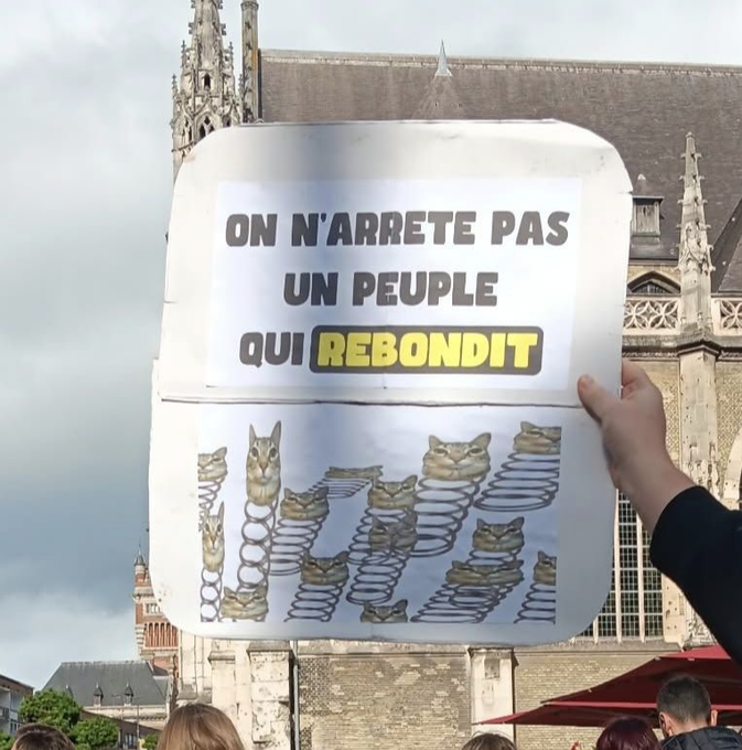 PetalSoI's tweet photo. THIS IS FUCKING GENNY,

They using "bounce cat" as a symbol of rebellion in France, hanging up this meme all over the streets of Paris and going viral on X

"You Cant Stop a People that Bounce Back" THIS IS SO GOOD!!

The meme is "chat rebond" in French, this is easily the best meme to come from the riots and its spreading like wildfire in France

OFFICIAL MEME OF THE REBELLION!
https://t.co/eqrZ2fpAyN