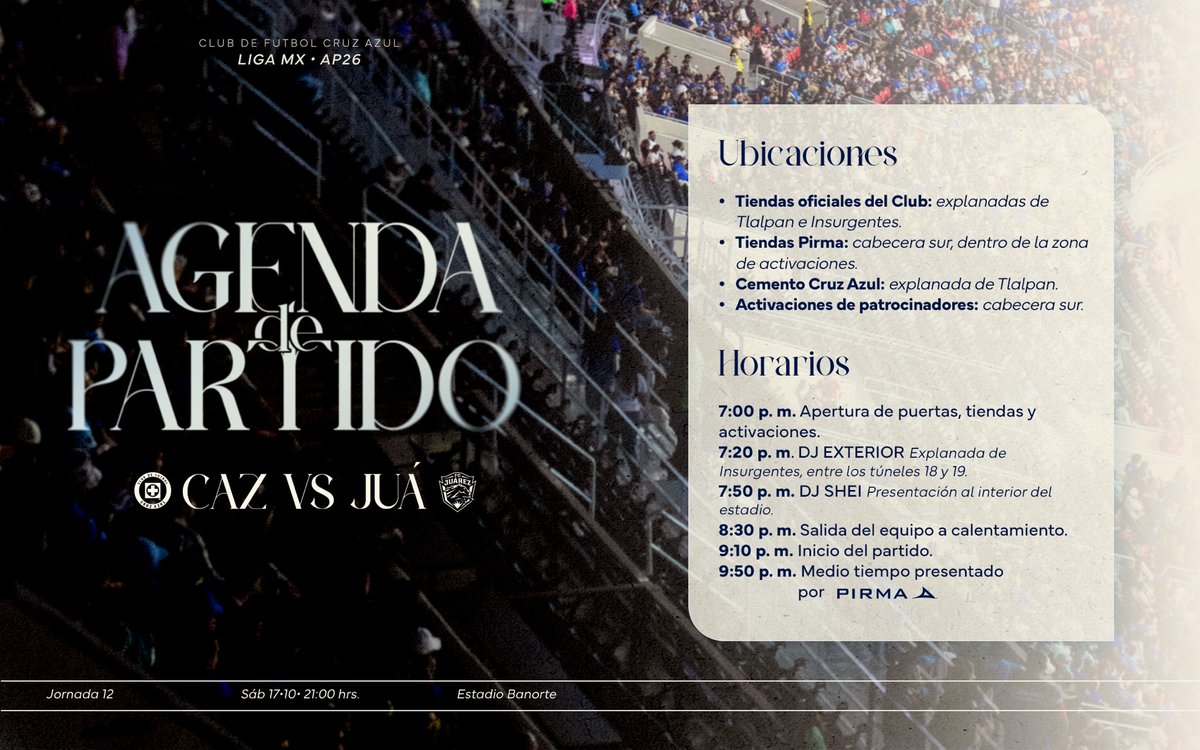 CruzAzul's tweet photo. Atentos a las actividades que tendremos hoy en el estadio. 💙👀 https://t.co/D9PbZ8HaMm