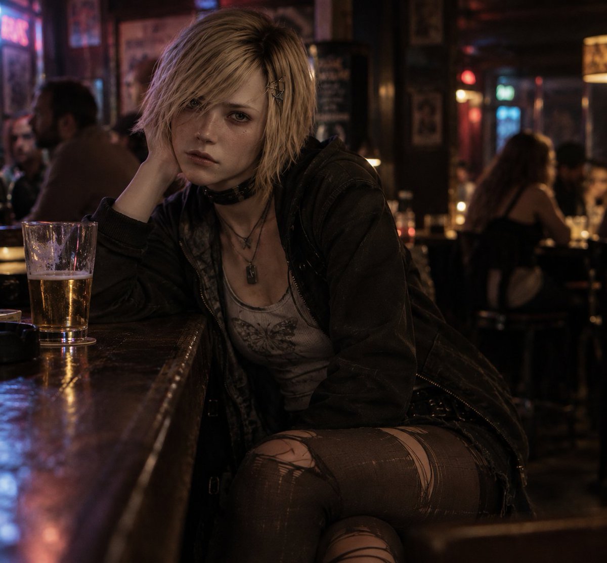 _DEADLETTER_'s tweet photo. Chloe Harren sat at the bar, nursing a drink beneath the flickering neon lights. The place was a little rough around the edges, the music a little too loud. Exactly the sort of place she didn't mind spending an evening in. 

#OpenRP #DeadLetter #ModernRP #LewdRP #NSFWRP #HorrorRP https://t.co/5TszOlcfsv