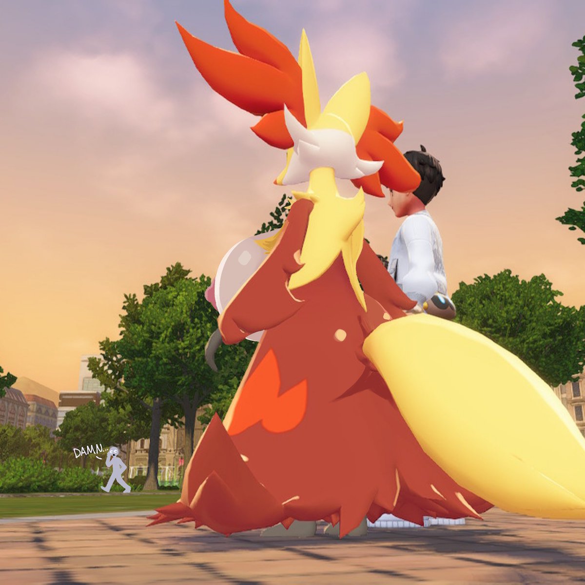 Beand1pz's tweet photo. on a walk with delphox :) https://t.co/VMyEulYpOV