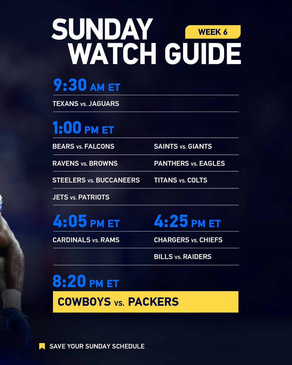 DIRECTV's tweet photo. Cowboys-Packers on SNF is the perfect way to close out Week 6. https://t.co/hO8k8H2qt0
