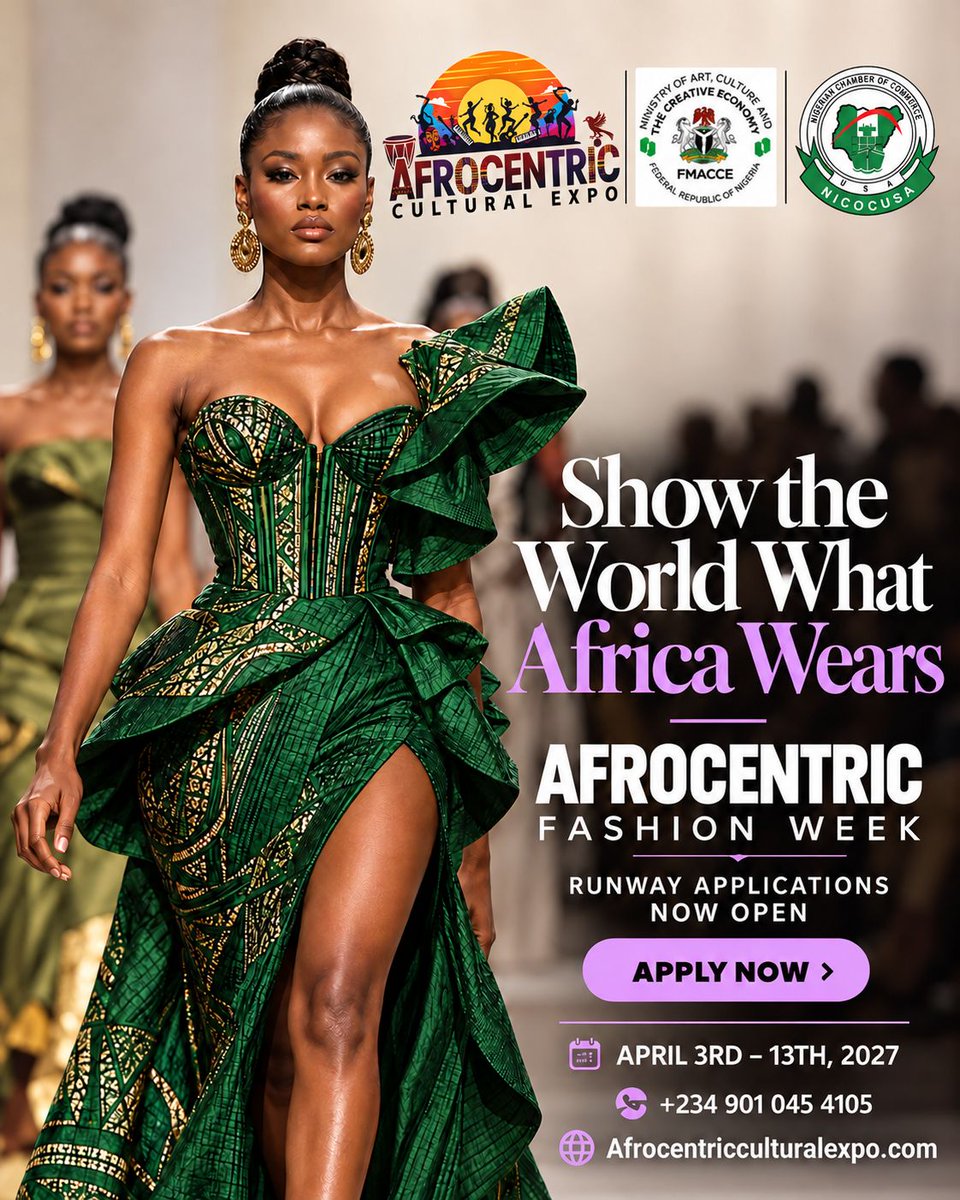 AfrocentricExpo's tweet photo. Show the world what Africa wears.

From bold prints to sharp tailoring, African fashion tells stories the world is ready to see. Runway applications for Fashion Week at the Afrocentric Cultural Expo 2027 are open.

https://t.co/mxDRa4JvsU

 #FashionWeek #AfrocentricCulturalExpo https://t.co/XxK9npRn2Q