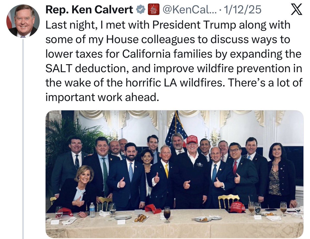 TeamCalvert's tweet photo. There’s no “I” in team but I guess there is an “I” in Kim. Our entire delegation fought to increase the SALT deduction. You should know, you were there. https://t.co/hXrG8FoKur