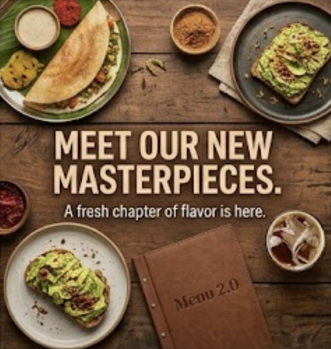 Zylker_cafe's tweet photo. Meet our new masterpieces. ✨
A fresh chapter of flavour is coming your way with Menu 2.0.
Save this post and plan your visit!
#NammaBrewHouse #Menu2Point0 #BengaluruEats #NewMenuLaunch https://t.co/HaZke5YFVp