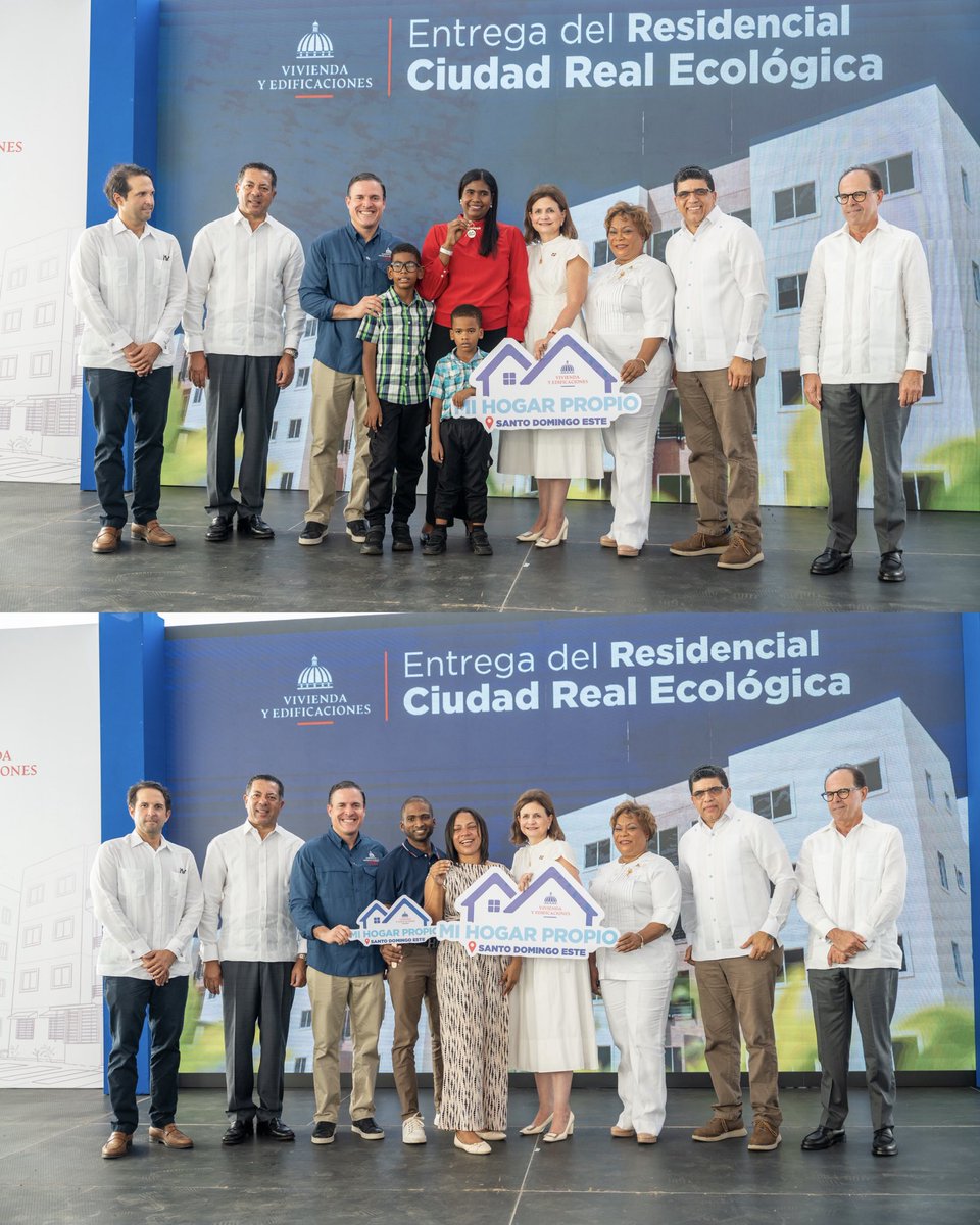 mivedrd's tweet photo. 836 familias comienzan una nueva etapa. La vicepresidente @RaquelPenaVice, junto al ministro @jeanluisrj, encabezó la entrega de la tercera etapa de Ciudad Real Ecológica, en Santo Domingo Este. 

Con esta entrega se completa el 100% de apartamentos entregados en este proyecto alcanzando 2,024 apartamentos. #MIVED