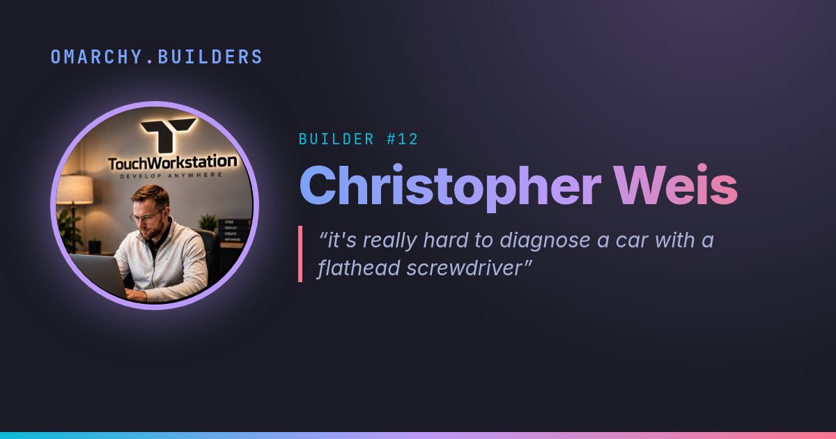 NixFred's tweet photo. My man Christopher Weis @OnTheLiftAI is Omarchy Builder #12!

He took a frozen SmolLM3 3B model from 58% to 90% across 100 bug fix tasks on a gaming laptop with an 8 GB GPU. Same model. Better repair tools.

His explanation: “It's really hard to diagnose a car with a flathead screwdriver.”

Christopher came from the automotive world, not software development. Omarchy and AI helped him turn a year of stalled ideas into shipped software:

• A dispatch app used daily at two locations
• Omarchy Vault: turns a spare drive into a private cloud on your home WiFi
• Omarchy Beam: sends your clipboard to any device
Vault and Beam are both MIT licensed Omarchy plugins.

What's the smallest model you actually use every day?

Meet Christopher:
https://t.co/JXHDQmeHJm