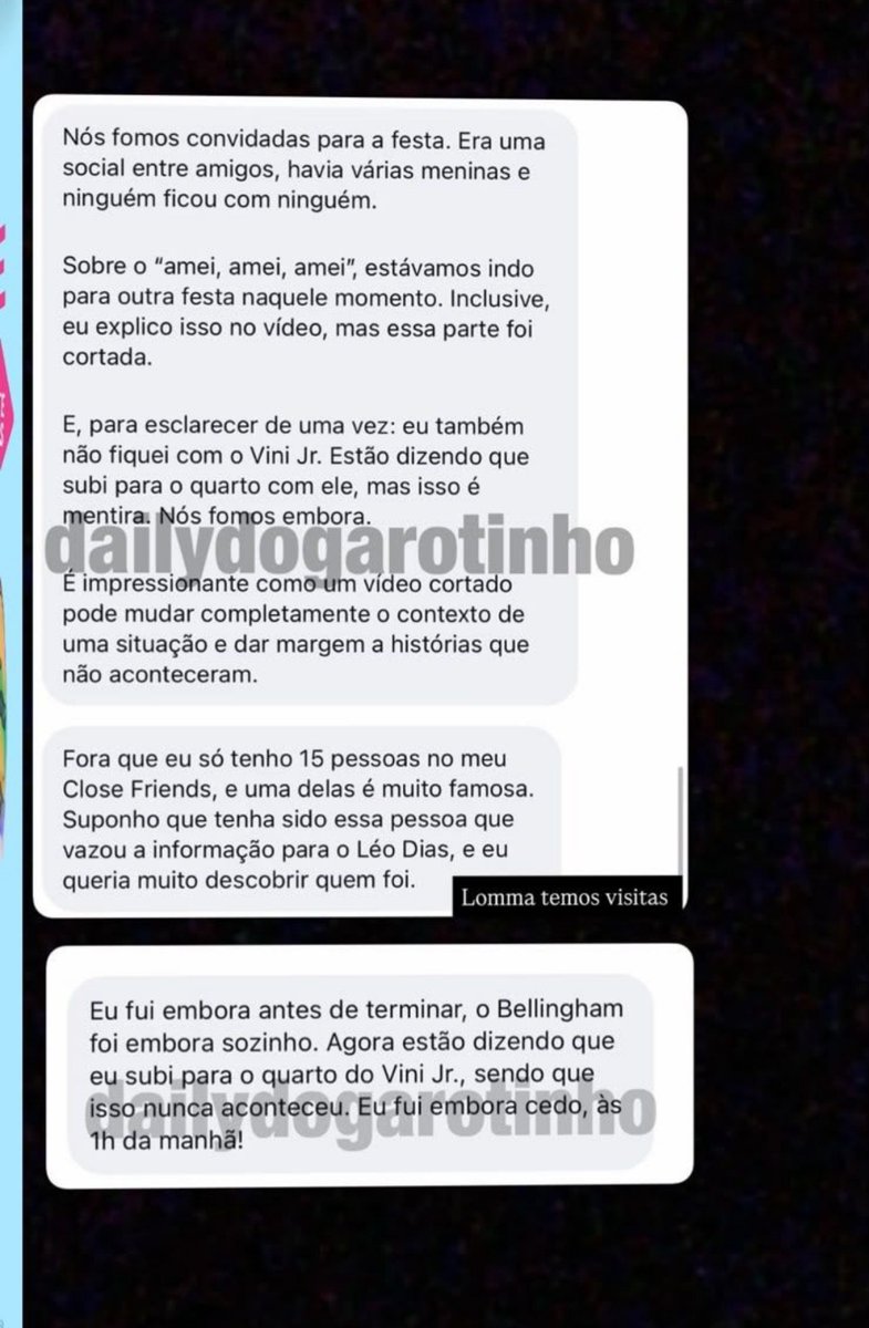 tuitaNinahzi's tweet photo. Nina Maria Fifi: O garotinho sumiu ontem e reapareceu hoje com novidades! 👀 Uma das meninas do vídeo publicado pelo Léo Dias desmentiu a história e afirmou que nenhuma delas ficou com Vini ou com os outros jogadores citados. Até o famoso “amei, amei, amei” marcando Jude teria sido tirado de contexto.

Resumindo, teve festa e ninguém ficou com ninguém. 😎
