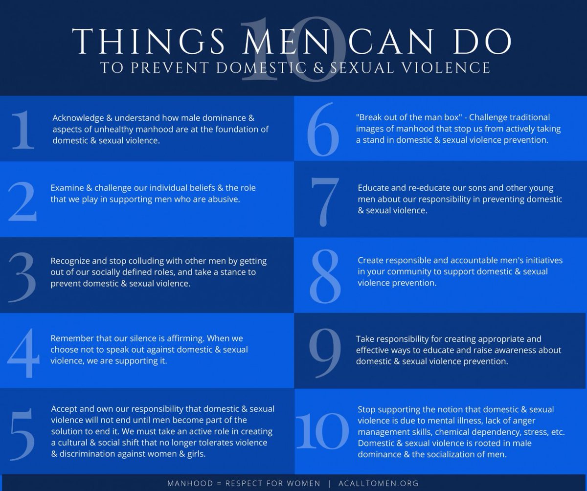 SSWomen_'s tweet photo. Here are 10 things men can do to prevent domestic and sexual violence via @acalltomen #VAW #ItsOnUS https://t.co/n6f1IrJdBY