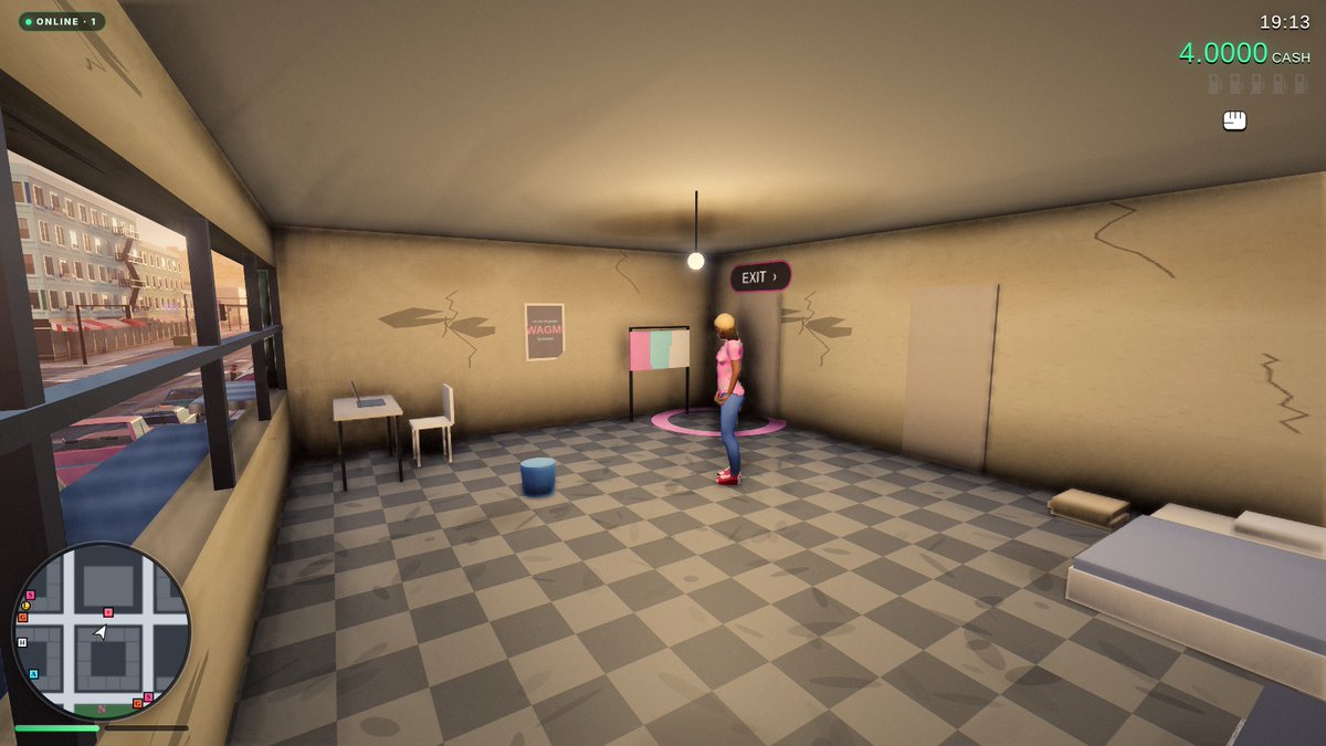 playgascity's tweet photo. New in Gas City Online: everyone gets a place.

Faucet Flats, one room each. A mattress, a TV that mostly works, a laptop with a chart you'd rather not look at, and a one-car garage downstairs.

It's not much. It's yours. https://t.co/EFPmwzUGa6