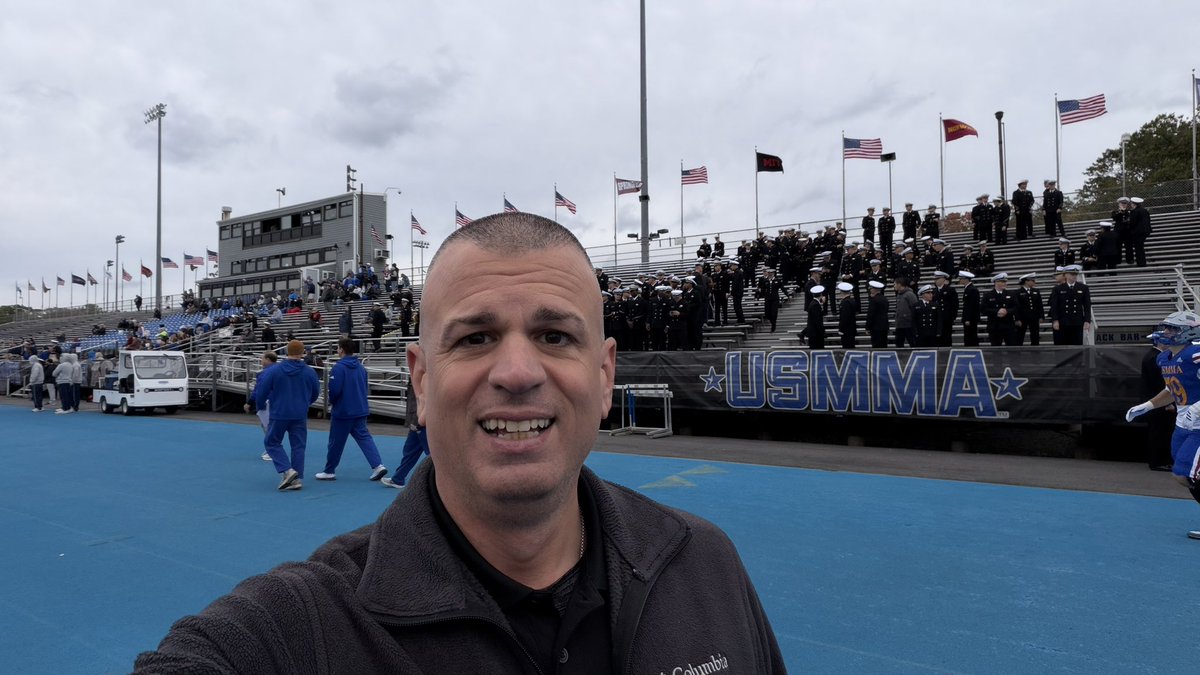 FrankRossi's tweet photo. Game #9 of my @D3FBHuddle #d3fb journey for 2026 takes me to an old stomping ground over the years, as @Salve_Football visits @USMMAFootball in a big @NEWMACsports battle. Coverage all day here on X! @USMMA_Athletics @SalveAthletics https://t.co/psMgaODEUv