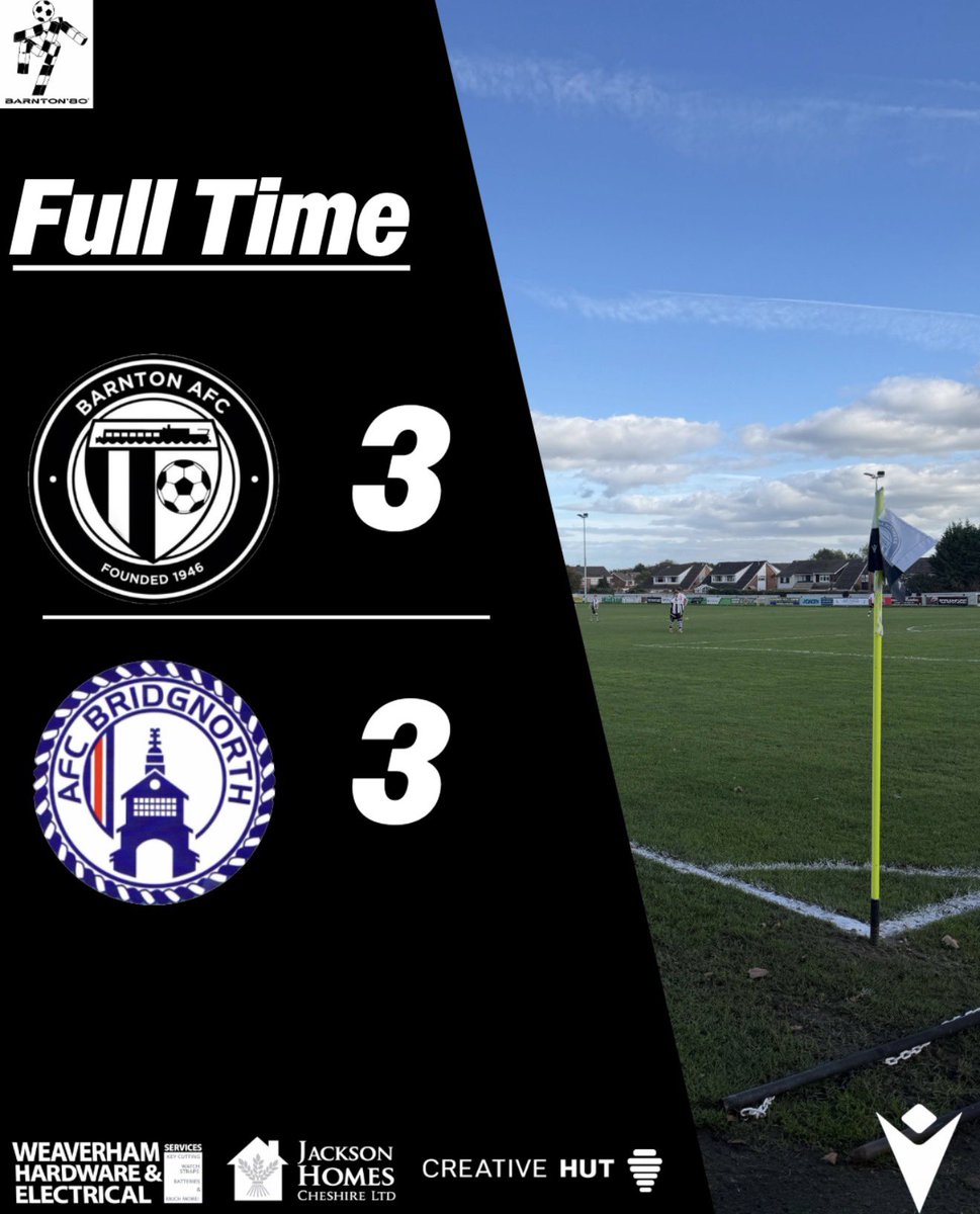 barntonfc's tweet photo. Full Time

Some game for the neutral, 3-3 thriller. Chances to win for both sides but it finishes a draw.

⚫️ BAR 3-3 BRI 🔴

#UTV | #TheCheshireJuve | #FinoAllaFine https://t.co/CzAk2icDXj