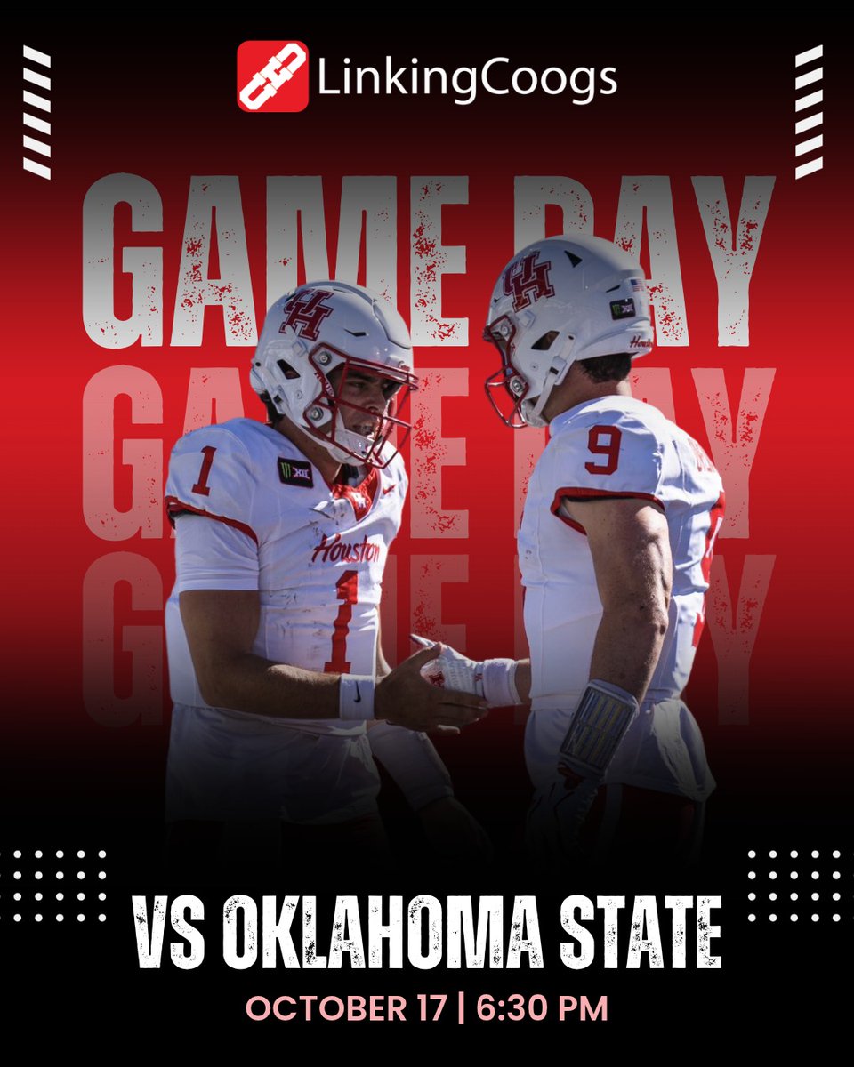 linkingcoogs's tweet photo. GAMEDAY IN H-TOWN. 🔴🏈

The Coogs are back in action against Oklahoma State!

📅 October 17 | 6:30 PM

#GoCoogs #EatEmUp https://t.co/slNDwViWvs