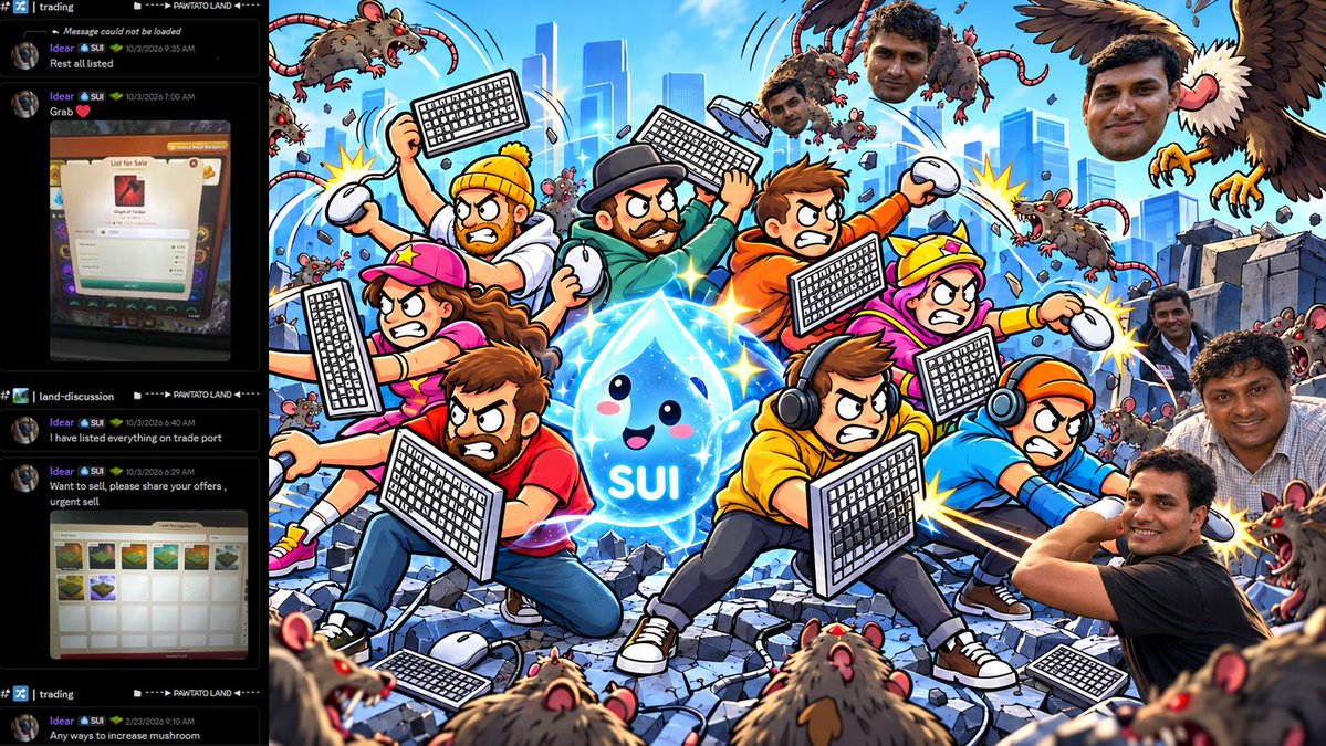 kitty4DHD's tweet photo. i dunno who made the cool image of the community defending @SuiNetwork & @SuiFoundation but i decided to put some interesting discord messages over the left side

coincidence that the wallet that tanked ALPHA the fastest was suddenly in a desperate rush to sell nfts days after? idear.sui, i have no freakin idear