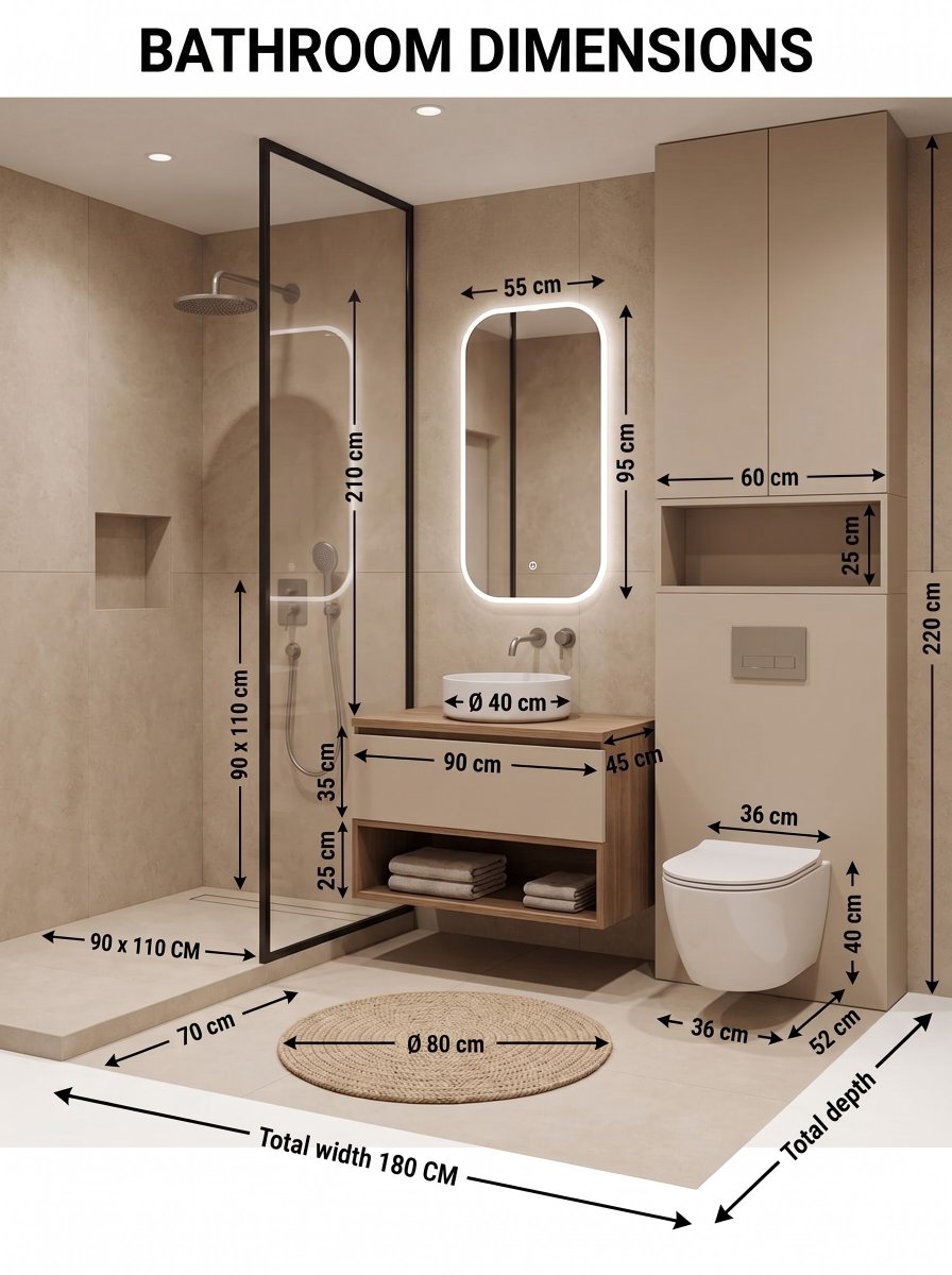Interiorarchdes's tweet photo. A well-planned bathroom starts with precise dimensions, ensuring every fixture fits beautifully and every inch serves a purpose. https://t.co/uTRm1S5GTj