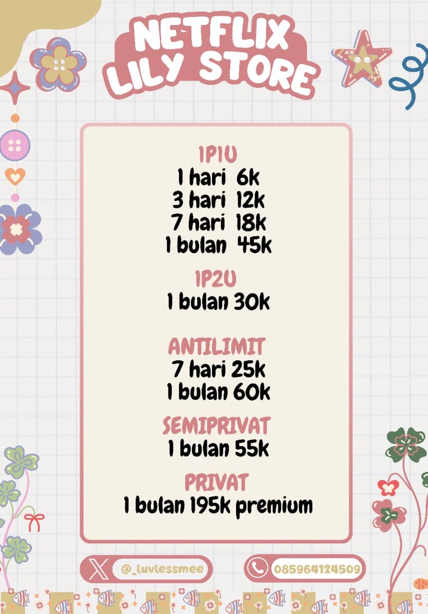 eyelyls's tweet photo. haii hai yang lagi cari netflix harian, mingguan, bulanan, sharing, privat, antilimit, semiprivat aku ready yaa 🙌🏻

order: https://t.co/h1k47bW77e

#zonaba #bealanja #zonauang https://t.co/k03Gt4tV5F