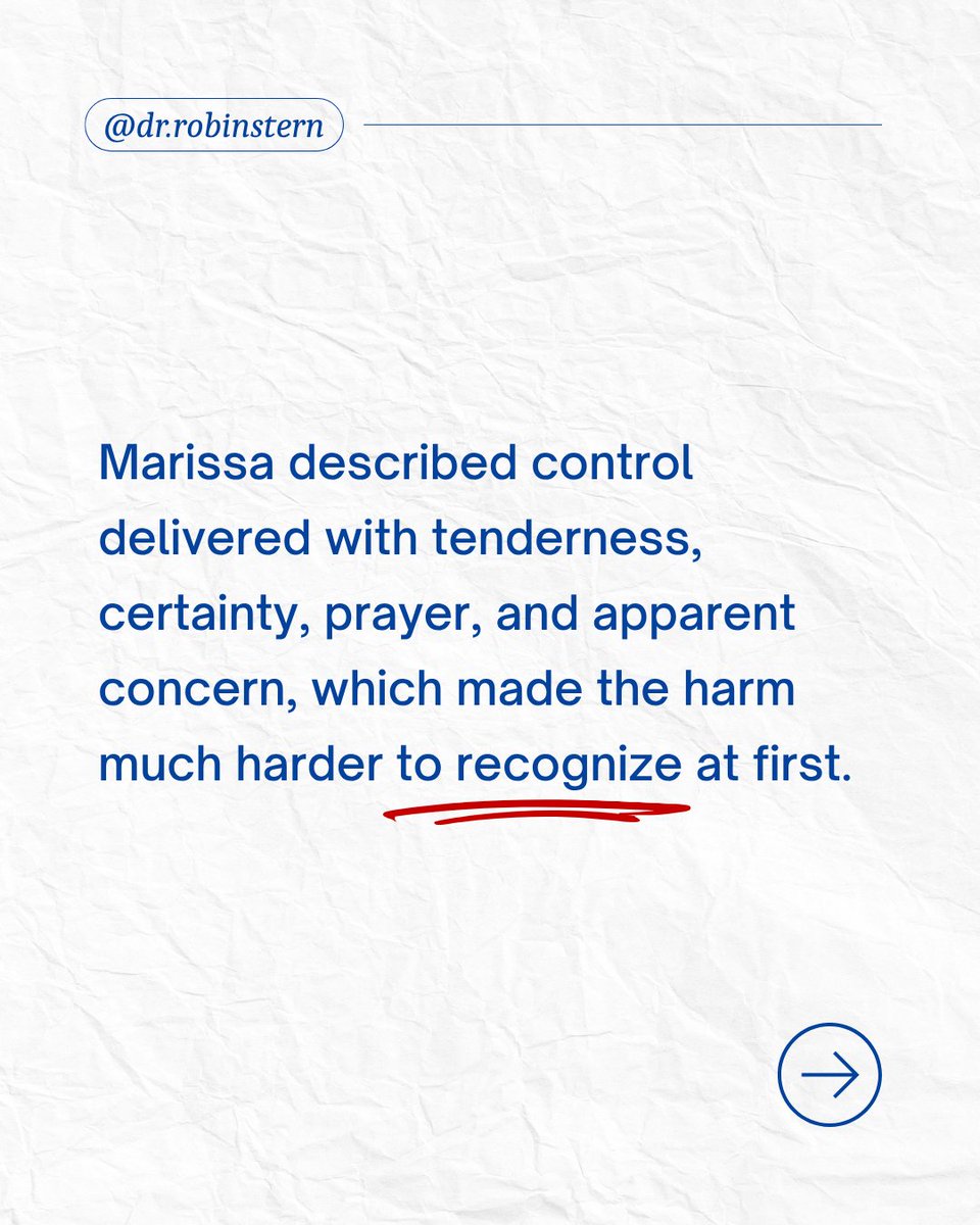 RobinSStern's tweet photo. Control is hardest to recognize when it sounds like love. “I’m worried about you” can be care, but repeated concern can also discredit your judgment and shrink your world. Marissa Ghavami and I talked about that distinction. https://t.co/PQ3t05bpdq https://t.co/k7AlIlBTr3
