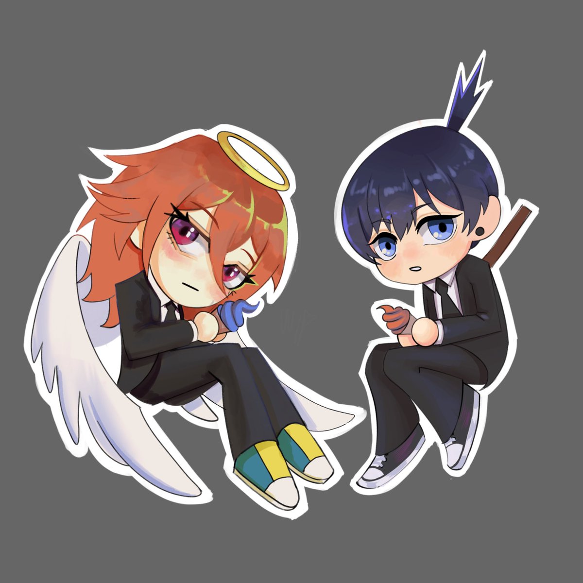 WhimsyFaaerie's tweet photo. Angel and Aki matching chibis 
#akiangel #aki #angeldevil #chainsawman #chibi #art https://t.co/8QcX0EmwbI